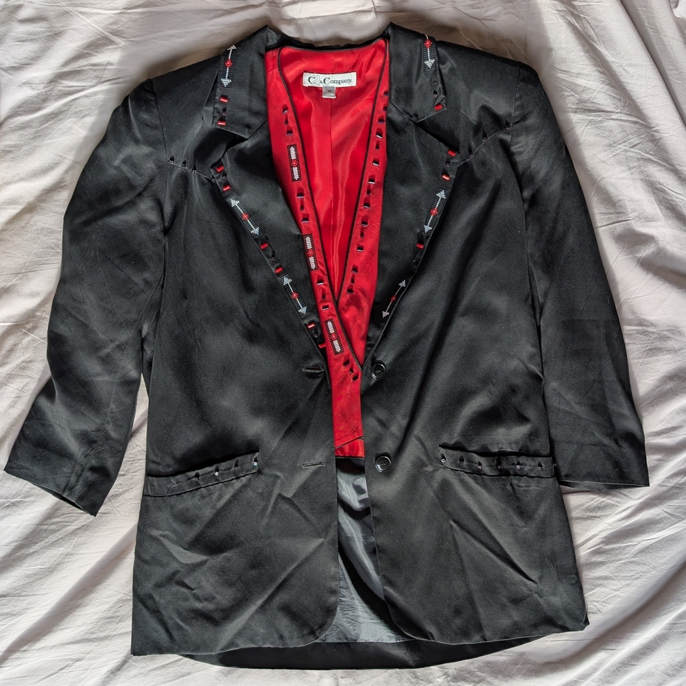 western style blazer with beaded and embroidered trim and matching red vest
